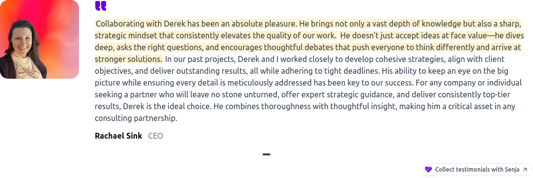 Rachael Sink Client Testimonial Rachael Sink Client Testimonial